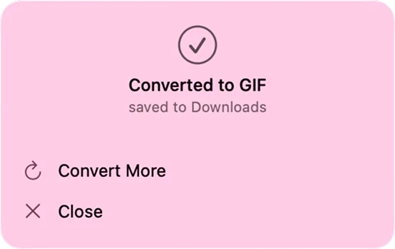 Conversion confirmation: converted to GIF, saved to Downloads